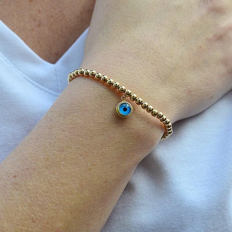 Gold Filled Evil Eye Beaded Bracelet – Good Luck Charm