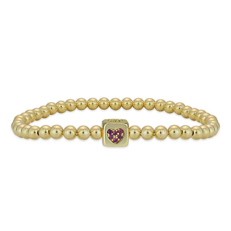 Gold Filled Love Bracelet - Cube Heart Pendant Bead Stretch Bracelet by Isabella Celini