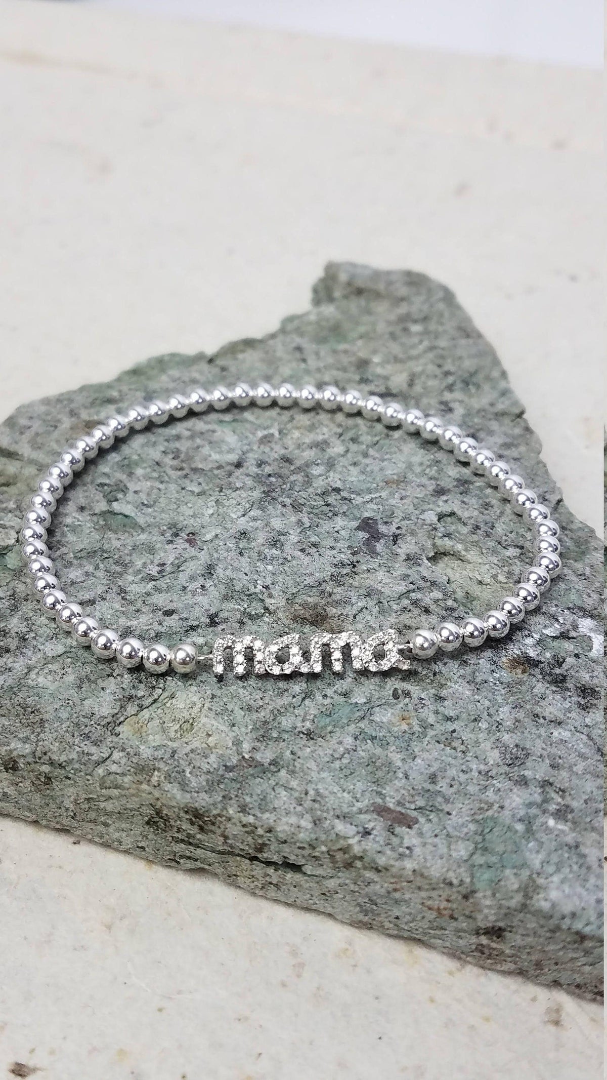 Mama Pendant Bracelet: Delicate Gold Filled Beads (Stretch Size 5.5-6.5")