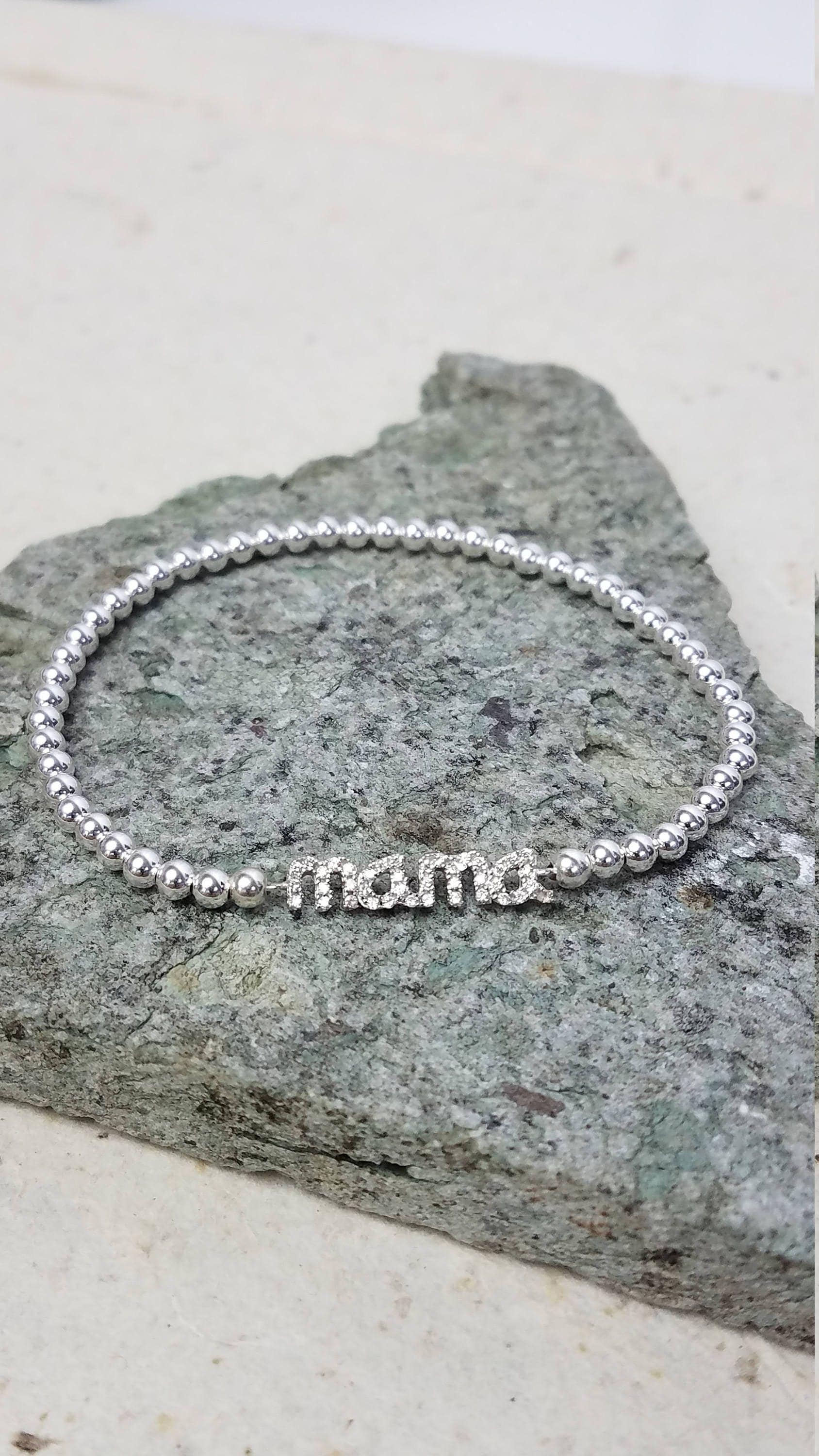 Mama Pendant Bracelet: Delicate Gold Filled Beads (Stretch Size 5.5-6.5")