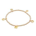 Gold Filled Beaded Charm Bracelet for Women - Cubic Zirconia Tear Drop Round and Square Charms