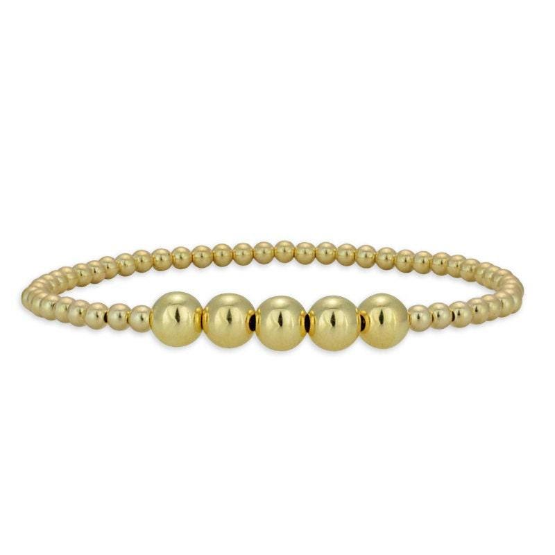 14kt Gold Filled Beaded Bracelet - 3mm and 7mm Sections - Delicate Boho Style for Women - Tarnish Free Waterproof