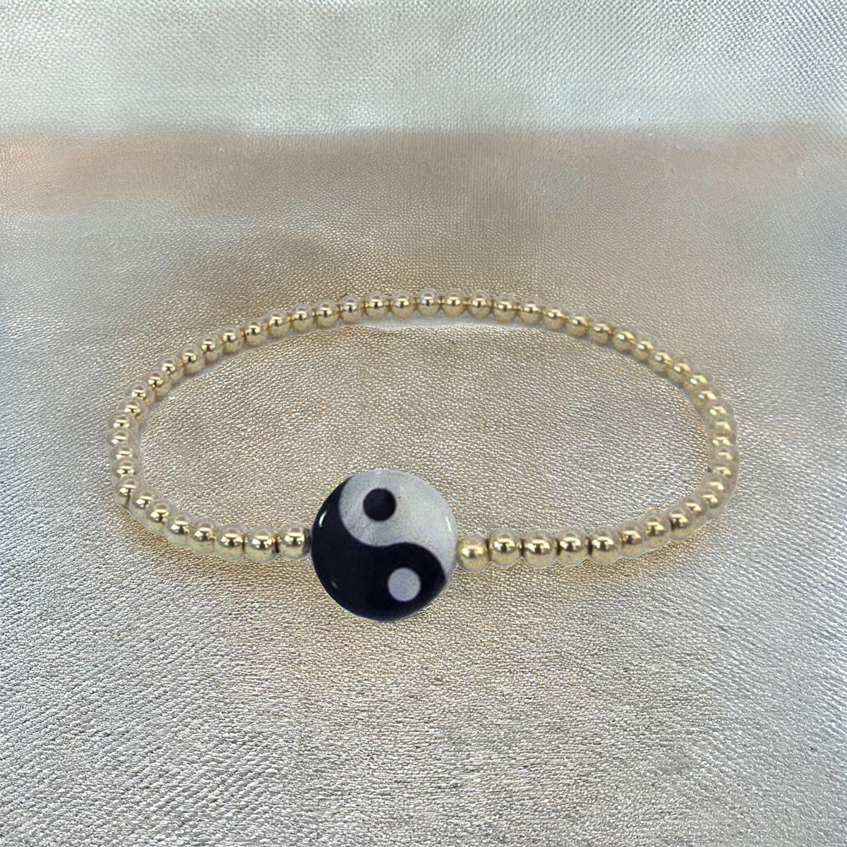 Ying Yang Gold Filled Bracelet, Isabella Celini, Gold Filled Beaded, Stretch Stacking Bracelet