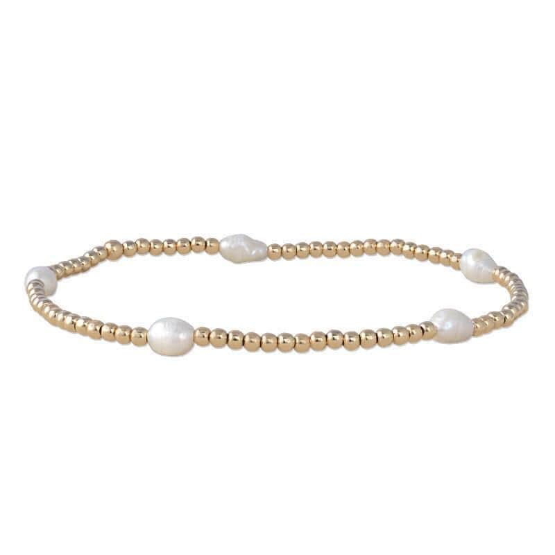 Handcrafted Fresh Water Pearl Station Bracelet - 2 mm 14kt Gold Filled with Personalization Options