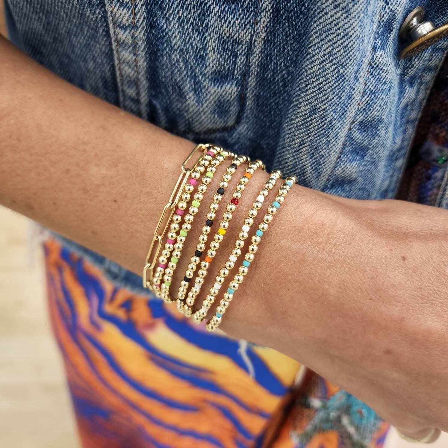 Stretch Beaded Bracelet: Semi-Precious Stones - Gold Filled Shine