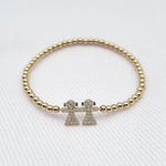 Sisters Pendant Gold Filled Beaded Bracelet with CZ Accents - Stretch Fit and Stackable - Handmade Jewelry