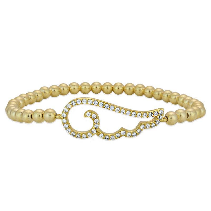 Gold Filled Beaded Bracelet with Angel Wing Pendant - Stretch Bracelet