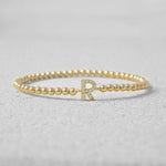 Customized Initial Letter Bracelet, Gold Filled Beaded & Cubic Zirconia Stones Stretch Bracelet for Gift