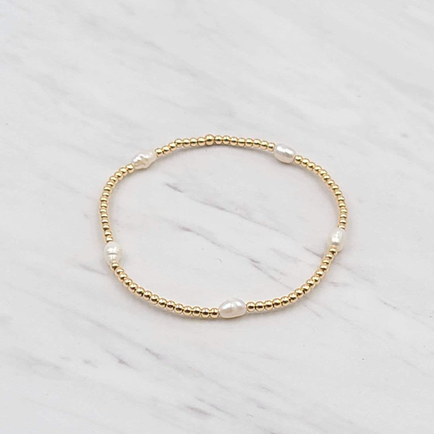 Handcrafted Fresh Water Pearl Station Bracelet - 2 mm 14kt Gold Filled with Personalization Options