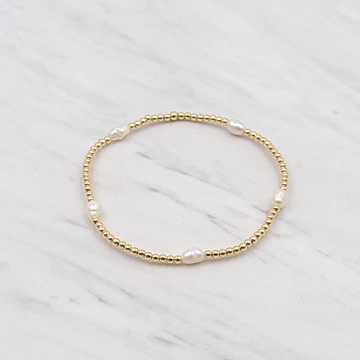 Handcrafted Fresh Water Pearl Station Bracelet - 2 mm 14kt Gold Filled with Personalization Options