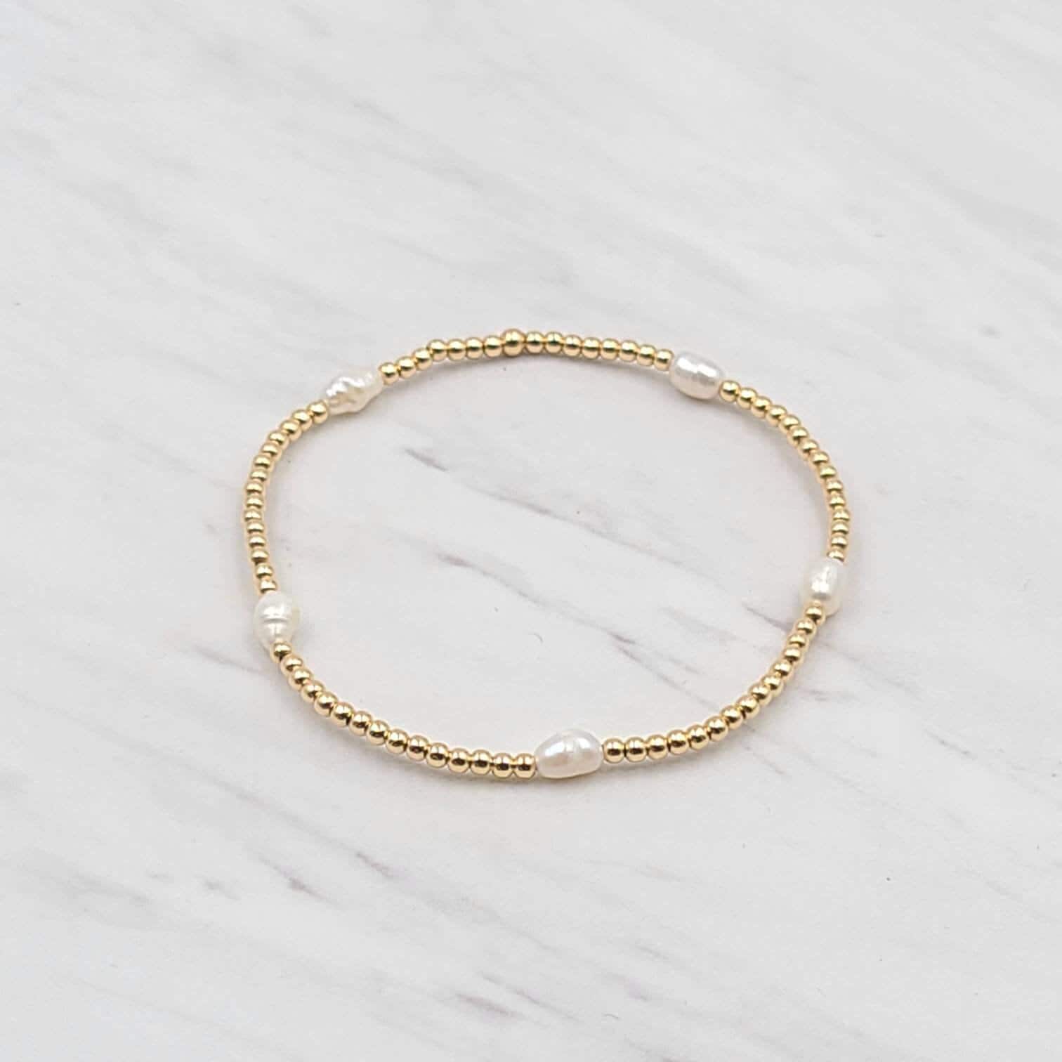 Handcrafted Fresh Water Pearl Station Bracelet - 2 mm 14kt Gold Filled with Personalization Options