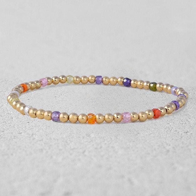 Stretch Beaded Bracelet: Semi-Precious Stones - Gold Filled Shine