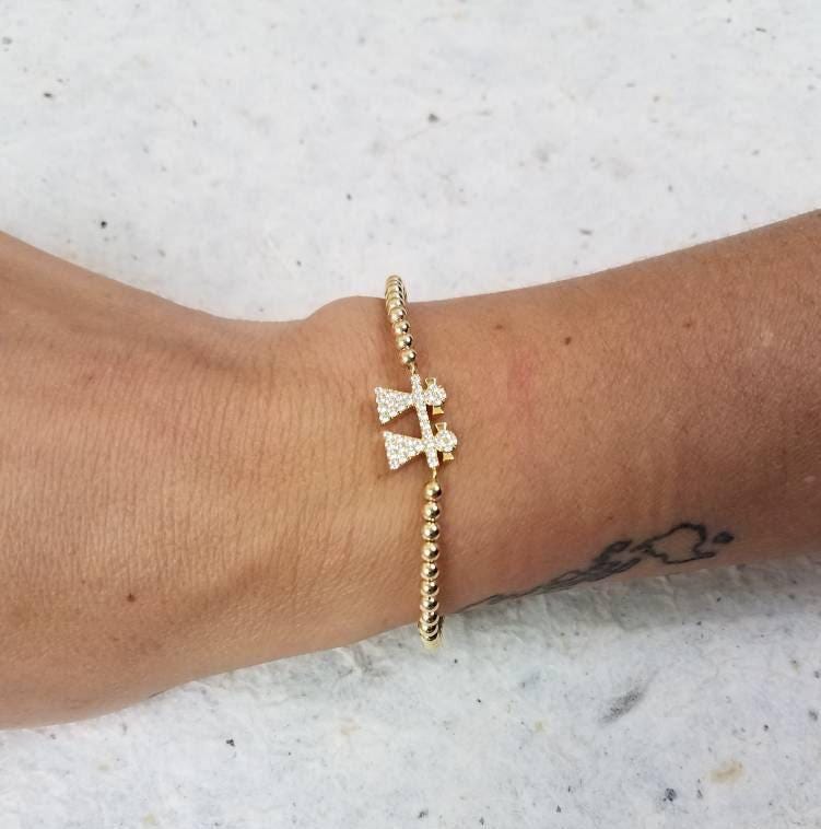 Sisters Pendant Gold Filled Beaded Bracelet with CZ Accents - Stretch Fit and Stackable - Handmade Jewelry