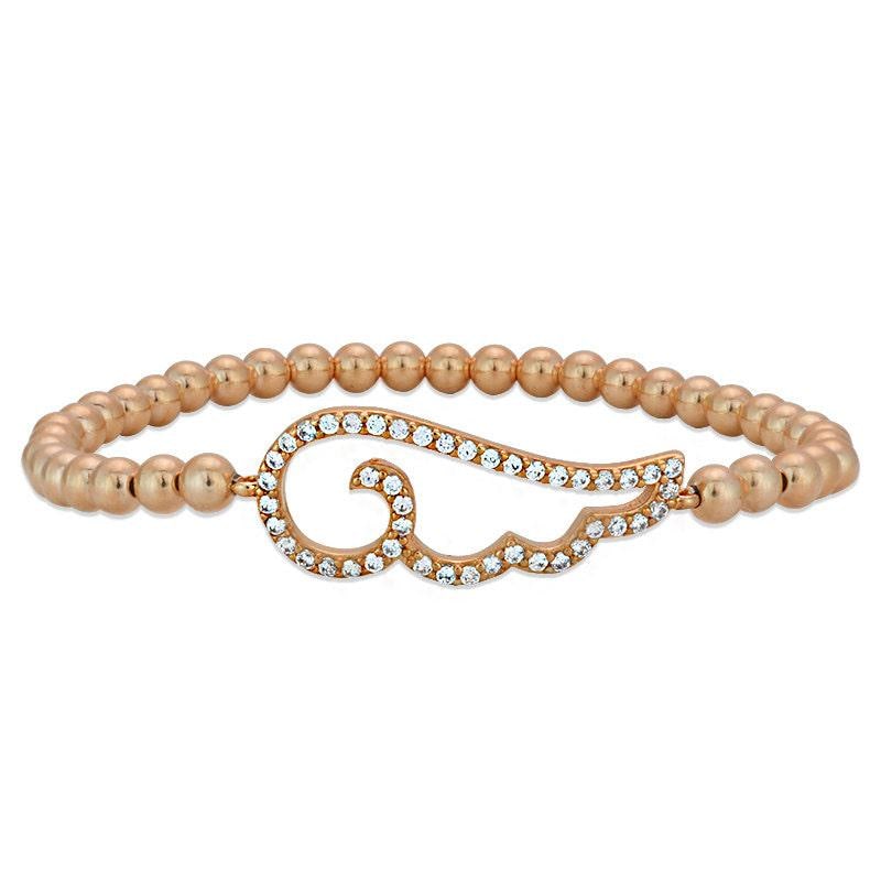 Gold Filled Beaded Bracelet with Angel Wing Pendant - Stretch Bracelet