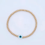 White Evil Eye Protection Bracelet - Gold Filled Good Luck Talisman - Tarnish Free Jewelry