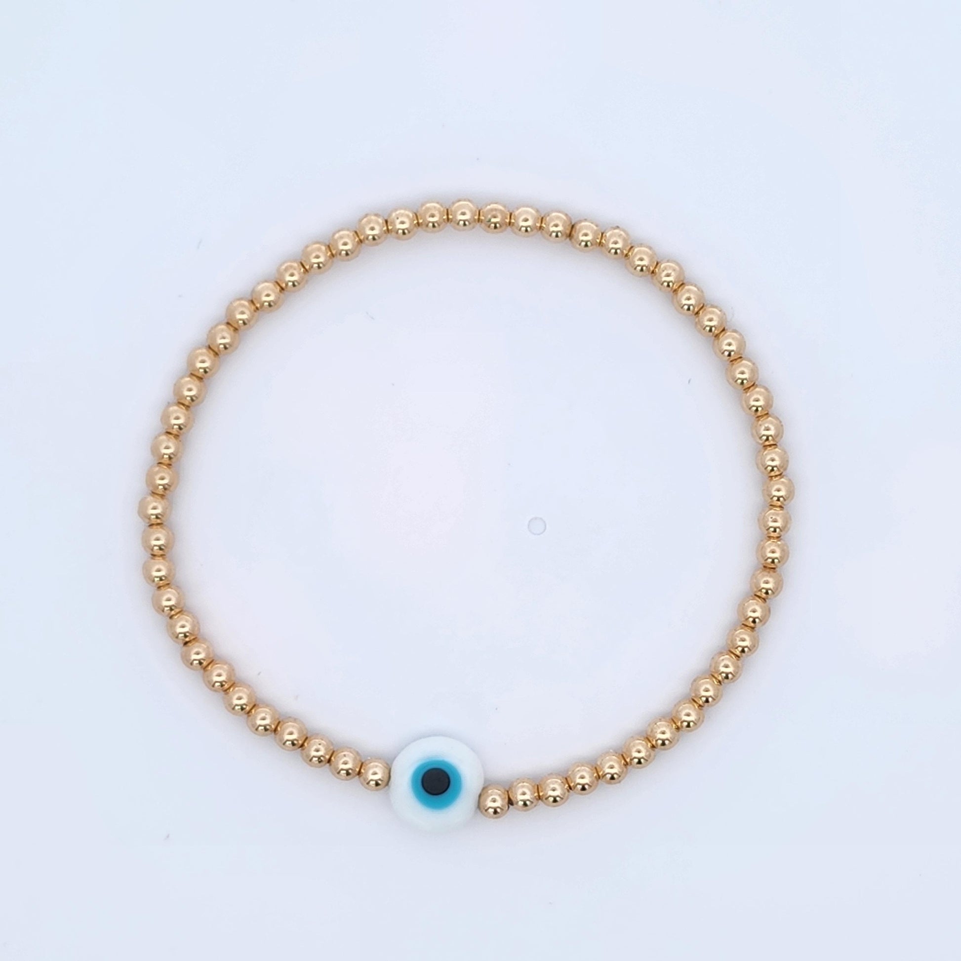 White Evil Eye Protection Bracelet - Gold Filled Good Luck Talisman - Tarnish Free Jewelry