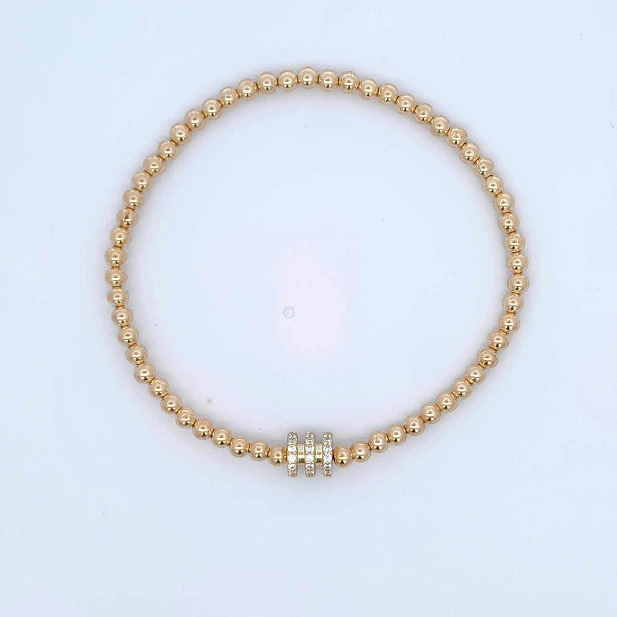Gold Filled Beaded TRIPLE Roundel CZ BRACELET - Stretch Stacking Barrel Bracelet Perfect Gift For Women