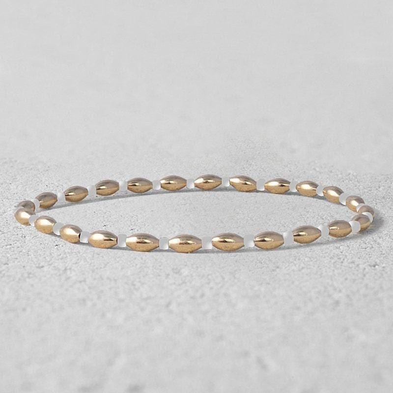 Gold Filled Stacking Bracelet - Non Tarnish Waterproof Glass Beaded Layering Jewelry