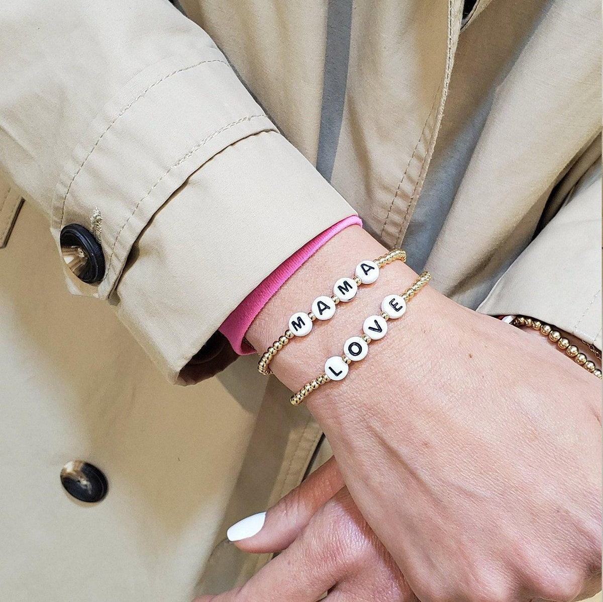 Personalized Gold Filled Name Bracelet - Stretch Non Tarnish Beaded - Customizable Letter Bead Jewelry