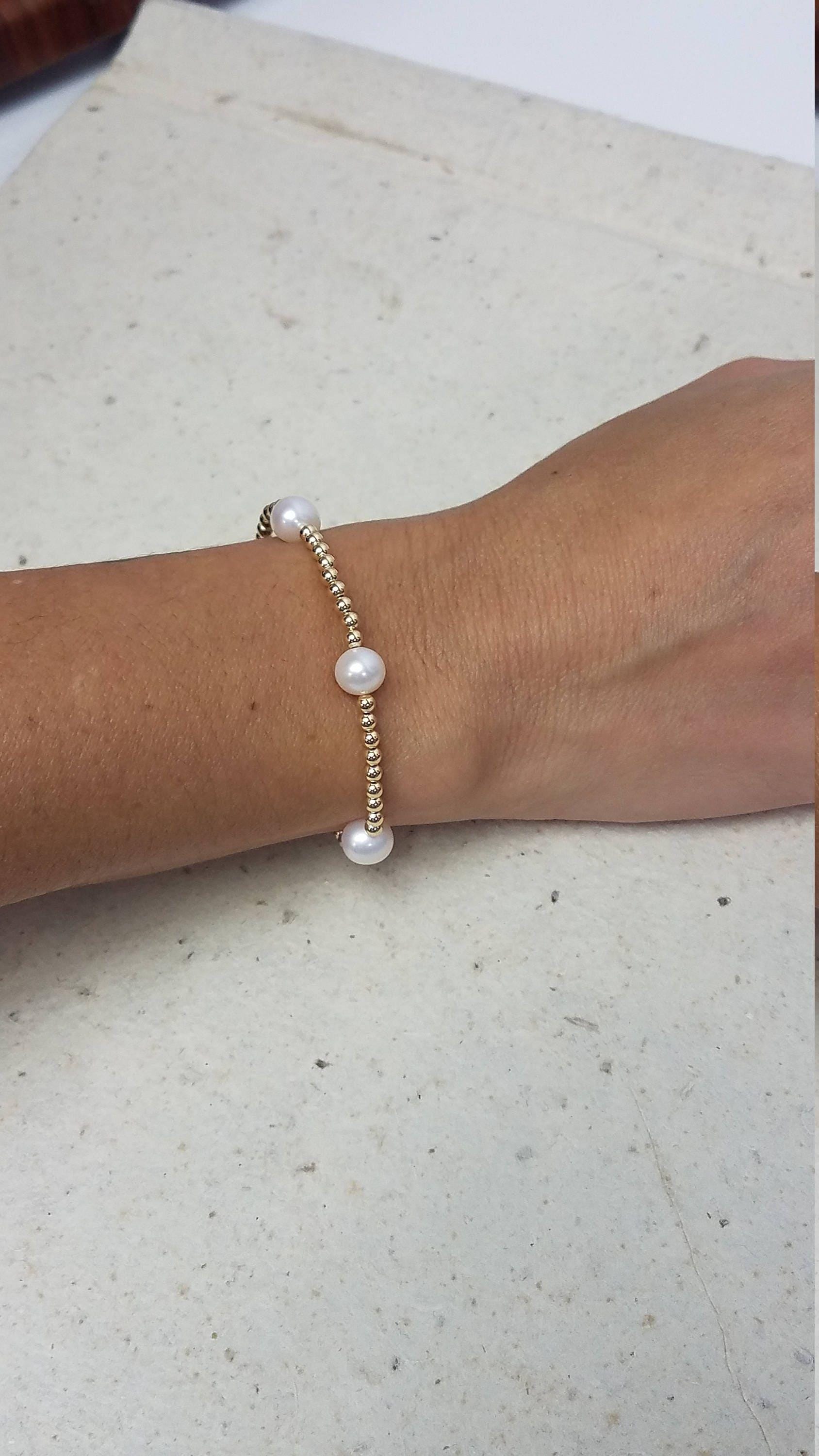 Fresh Water Pearl Gold Filled Bracelet, Isabella Celini, Gold Filled Beads, Stretch Stacking Bracelet, Gift for Women, Bridesmaid Gift