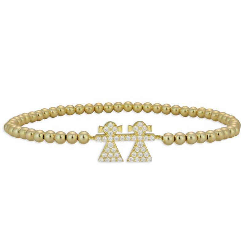 Sisters Pendant Gold Filled Beaded Bracelet with CZ Accents - Stretch Fit and Stackable - Handmade Jewelry