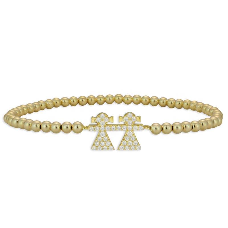 Sisters Pendant Gold Filled Beaded Bracelet with CZ Accents - Stretch Fit and Stackable - Handmade Jewelry