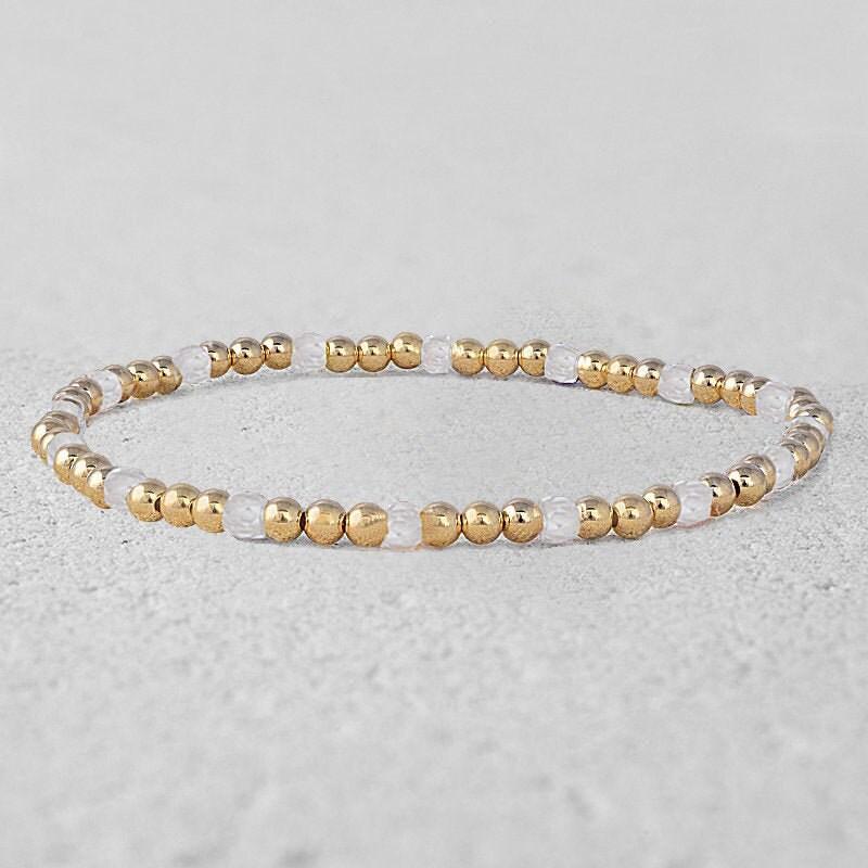 Stretch Beaded Bracelet: Semi-Precious Stones - Gold Filled Shine