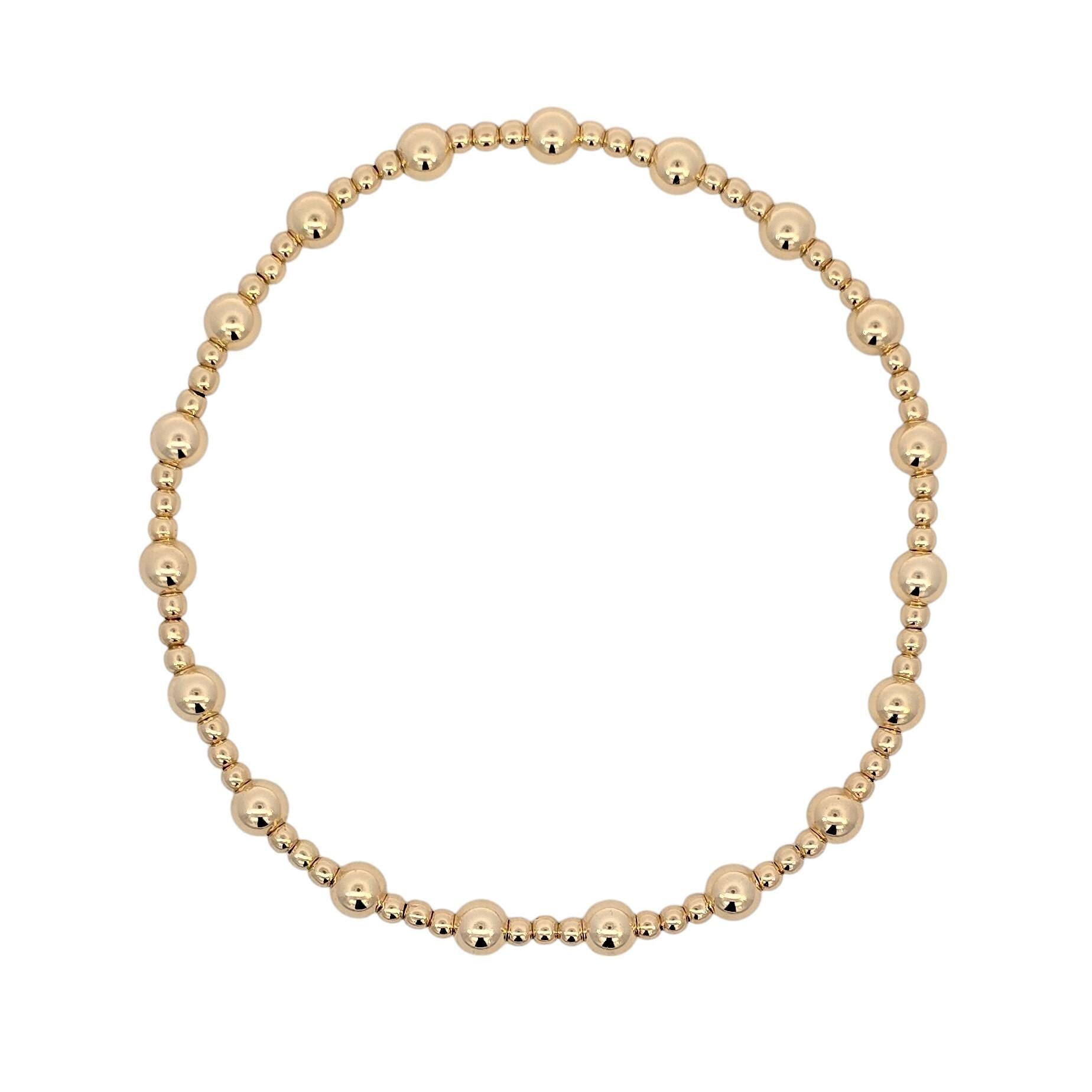 14Kt Gold Filled Stretch Stacking Bracelet - 2mm Sections 4mm Beaded Layering Boho Style - Tarnish Free and Waterproof Bracelet for Woman