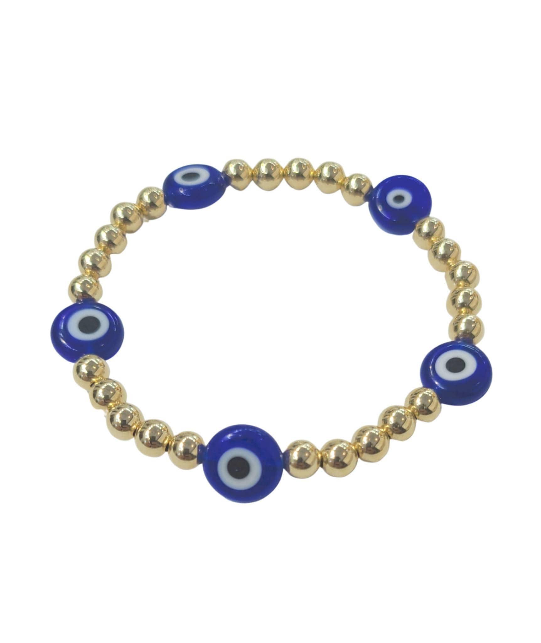 14kt Gold Filled Stretch Evil Eye Bracelet - Tarnish Free Good Luck Beaded Jewelry by Isabella Celini
