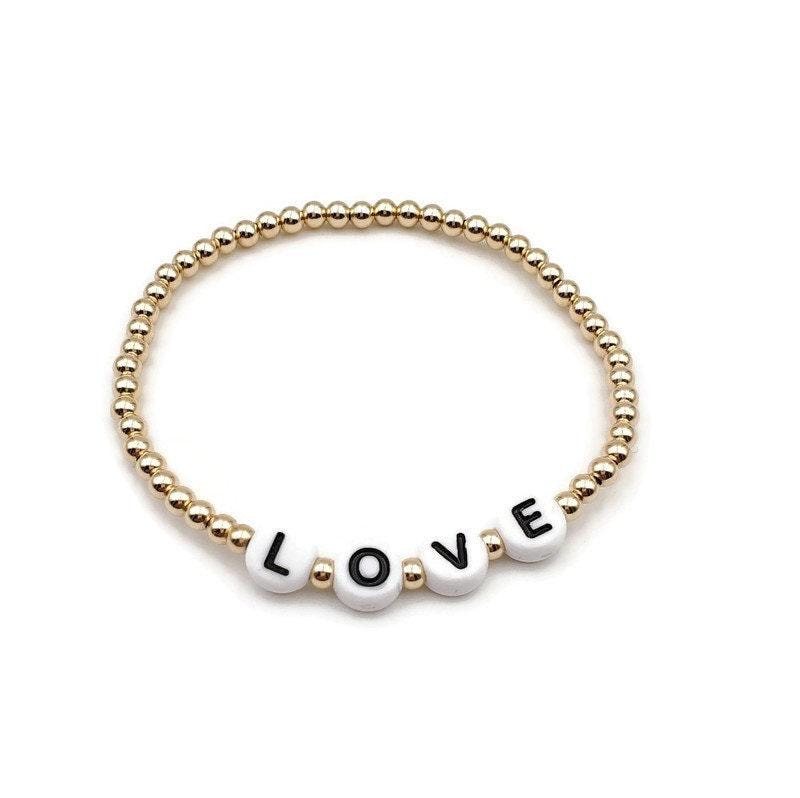Personalized Gold Filled Name Bracelet - Stretch Non Tarnish Beaded - Customizable Letter Bead Jewelry
