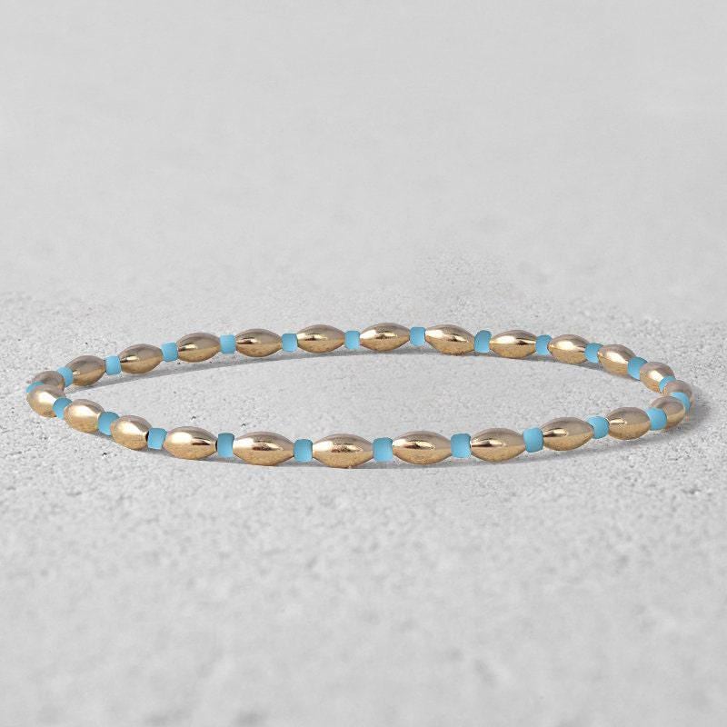 Gold Filled Stacking Bracelet - Non Tarnish Waterproof Glass Beaded Layering Jewelry