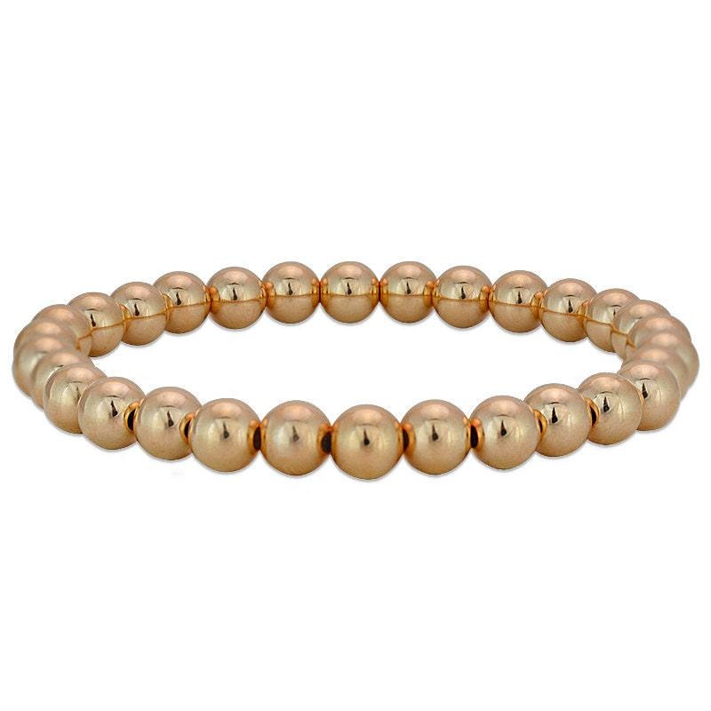 14kt Gold Filled 6mm Beaded Stacking Bracelet for Women - Stretch Fit Tarnish-Free Waterproof