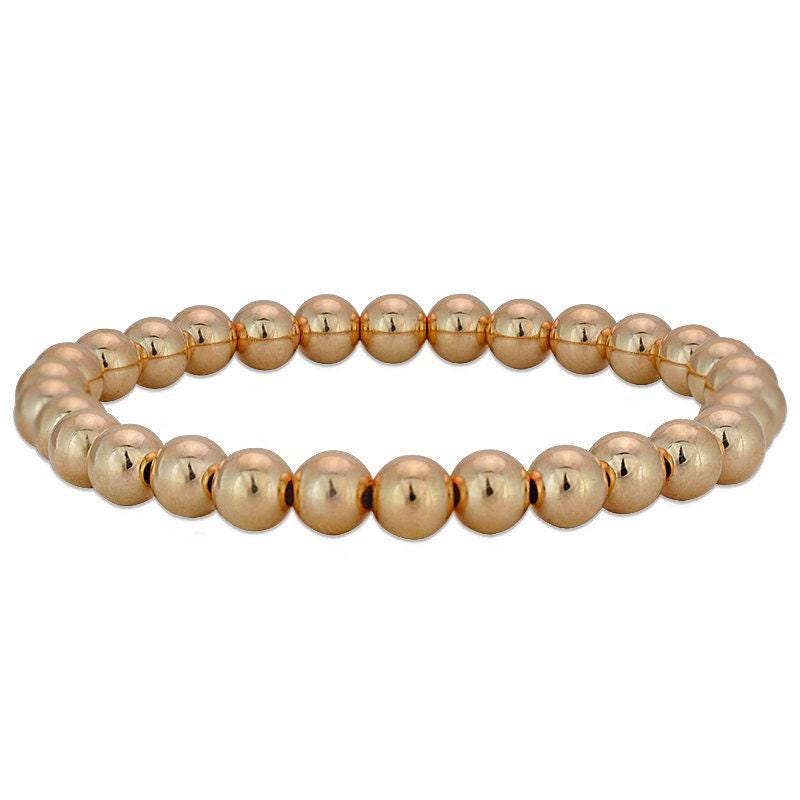 14kt Gold Filled 6mm Beaded Stacking Bracelet for Women - Stretch Fit Tarnish-Free Waterproof