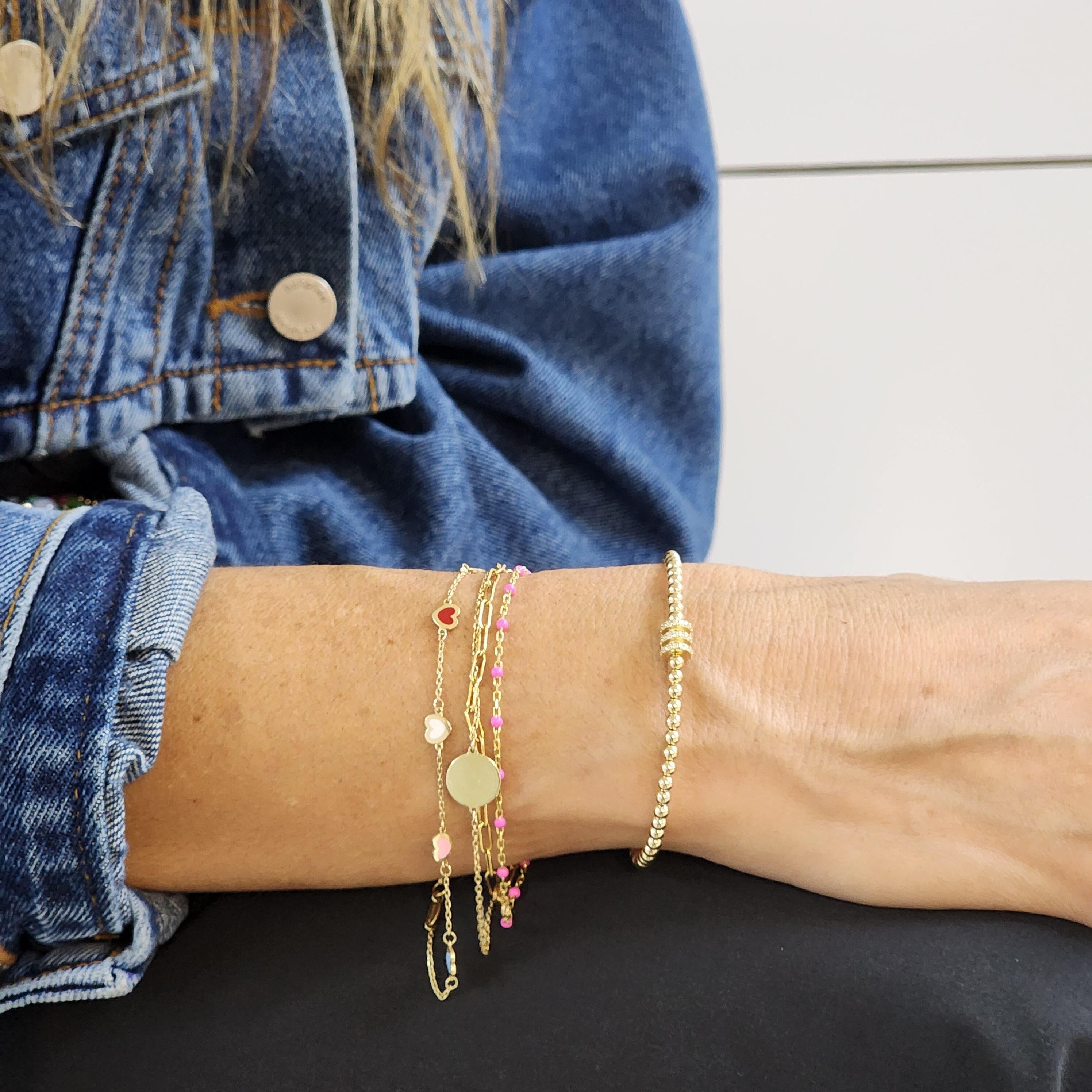 Gold Filled Beaded TRIPLE Roundel CZ BRACELET