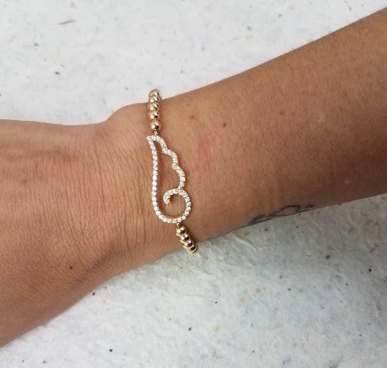 Angel Wing Bracelet, Gold Stack Bracelet,  Beaded Bracelet,