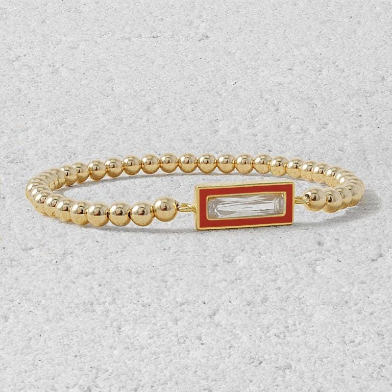 14K Gold Filled CZ Enamel Beaded Stretch Bracelet