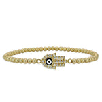Good Luck Evil Eye Protection Bracelet - Spiritual Hamsa Gold Filled Hand Beaded - Stackable Hand Pendant Bracelet