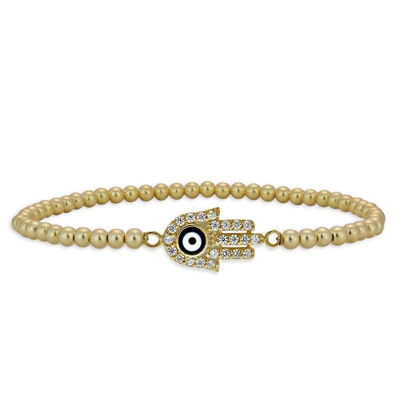 Good Luck Evil Eye Protection Bracelet - Spiritual Hamsa Gold Filled Hand Beaded - Stackable Hand Pendant Bracelet