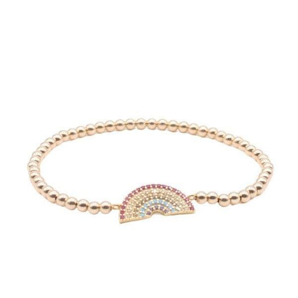 Rainbow CZ Pendant Gold Filled Stretch Bracelet - Womens Stacking Jewelry