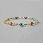 Gold Filled Evil Eye Bracelet for Women - Stackable Good Luck Stretch Beaded Jewelry - Tarnish Free