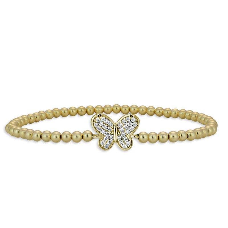 Butterfly Beaded Bracelet - Gold Filled with Sterling Silver Charm