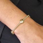 Gold Filled 3mm Stackable Beads Bracelet with 10mm Lentil Beads - Boho Hippie Style Flat Bead Tarnish Free Stretch Layering Bracelet