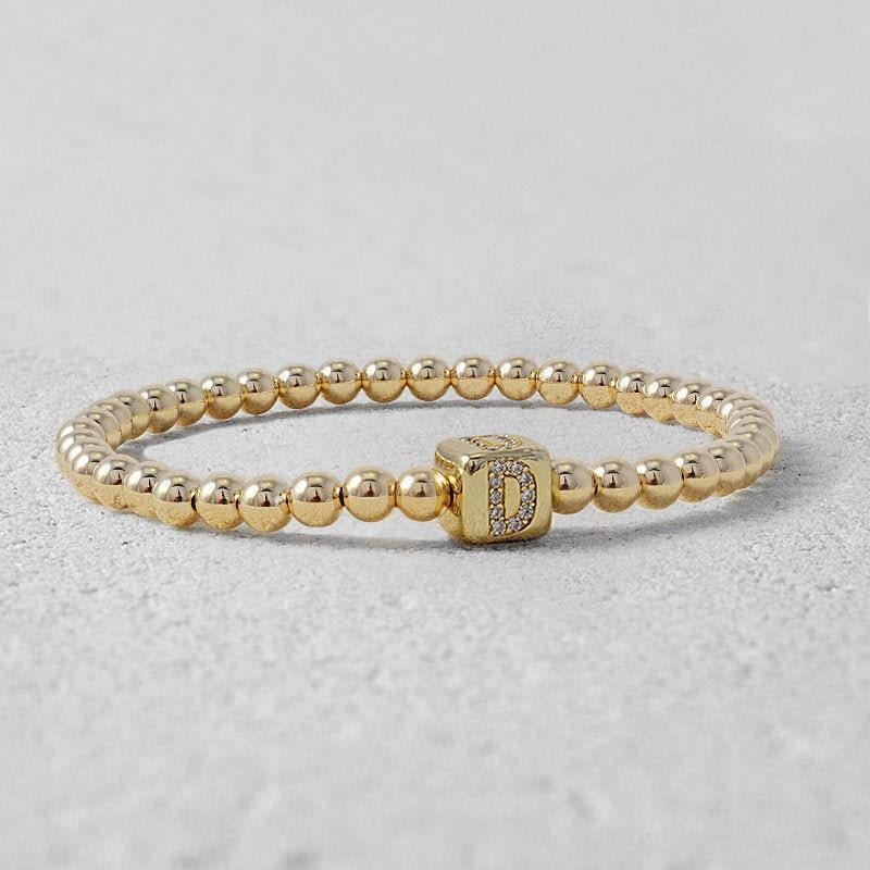 Initial Beaded Bracelet: Gold Filled Stretch Style (Adult & Kids Sizes)