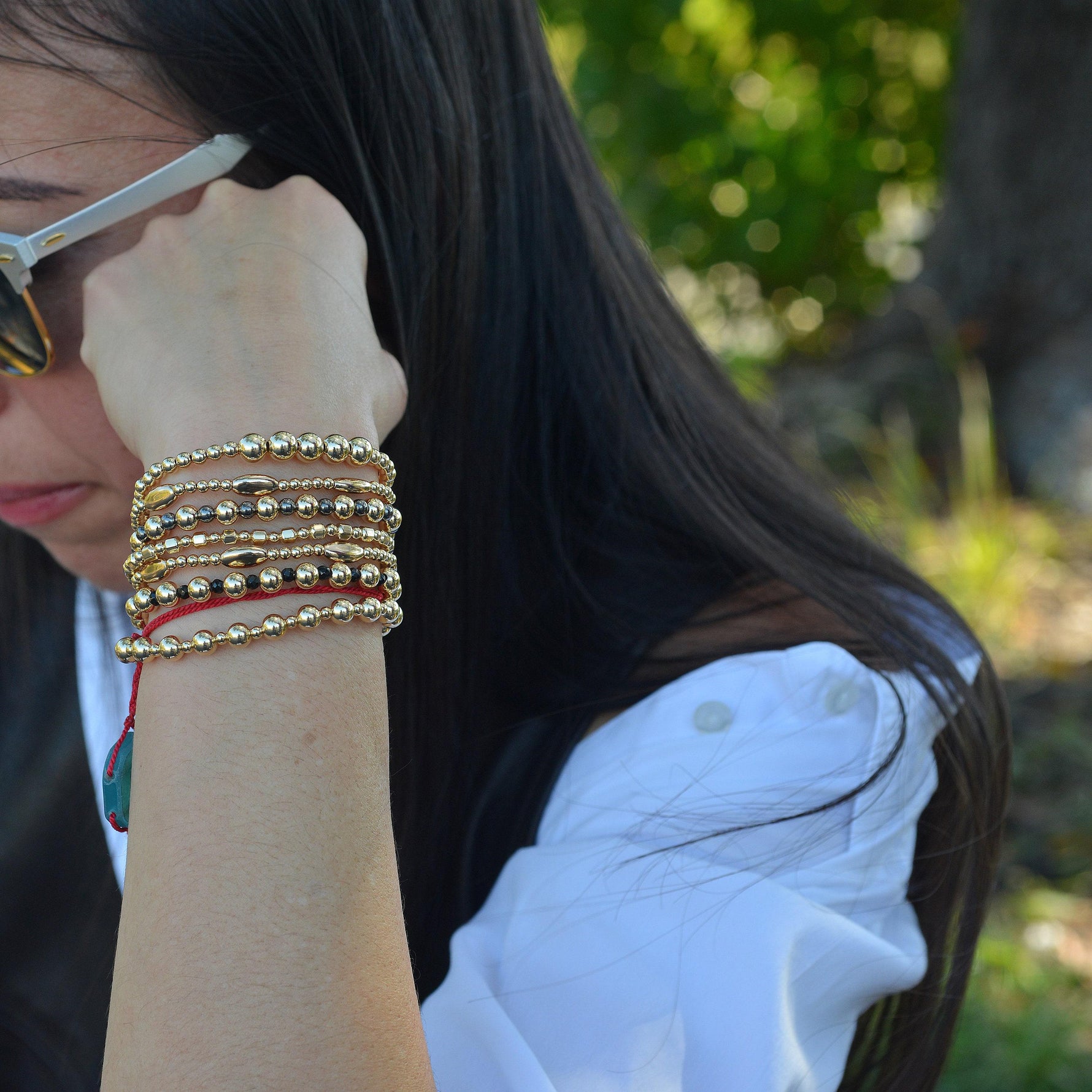 14Kt Gold Filled Stretch Stacking Bracelet - 2mm 4mm Beaded Layering Boho Style - Tarnish Free and Waterproof