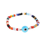 Good Luck Evil Eye Bracelet Multicolor Seed Beads Gold Filled Stretch Bracelet - Tarnish Free - Waterproof