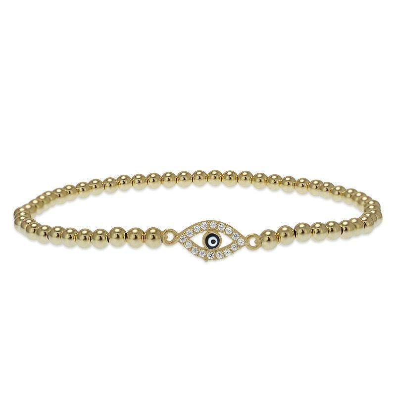 Good Luck Evil Eye Bead Bracelet - 14K Gold-Filled and Sterling Silver with CZ Tarnish-Proof and Waterproof