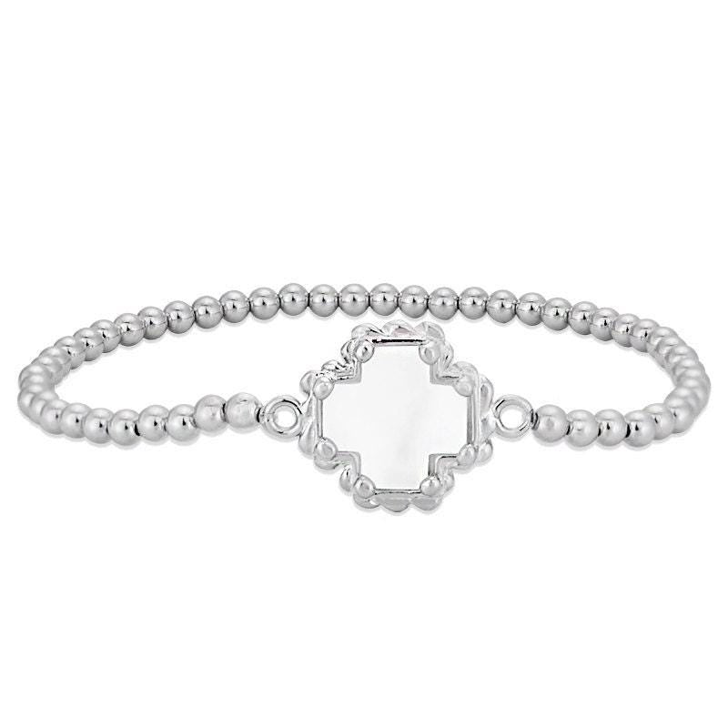 Gold Filled Beaded Cross Bracelet: Mother of Pearl Pendant
