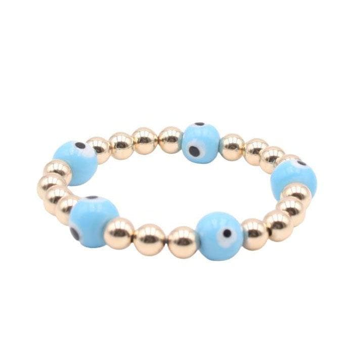 14kt Gold Filled Beaded Evil Eye Bracelet - Non-Tarnish Stretch Bracelet for Good Luck