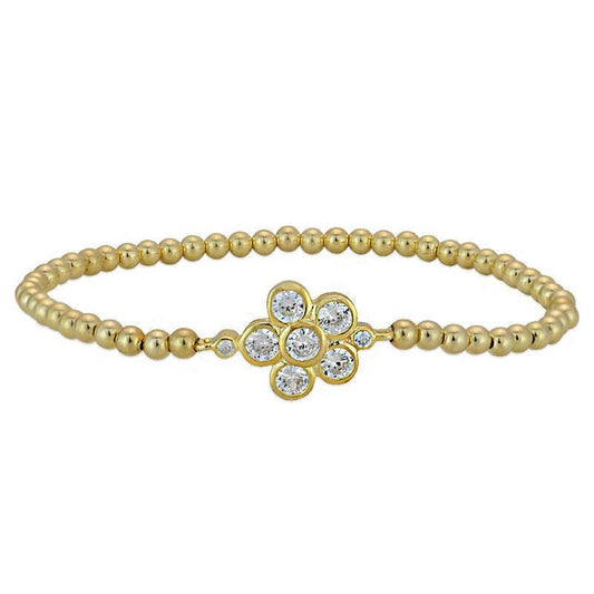 Gold Filled CZ Flower Bracelet - Stretch Stacking with Sterling Silver Pendant - Gift for Women