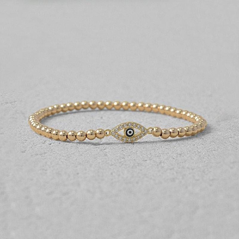 Cubic Zirconia Bracelet, Evil Eye Bracelet, Stretch Stacking Bracelet